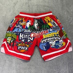 NBA All Over Print Basketball Shorts Red Youth Large Y-L Mesh Multi Logo